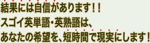 結果には自信があります！！スゴイ英単語・英熟語は、あなたの希望を、短時間で現実にします！